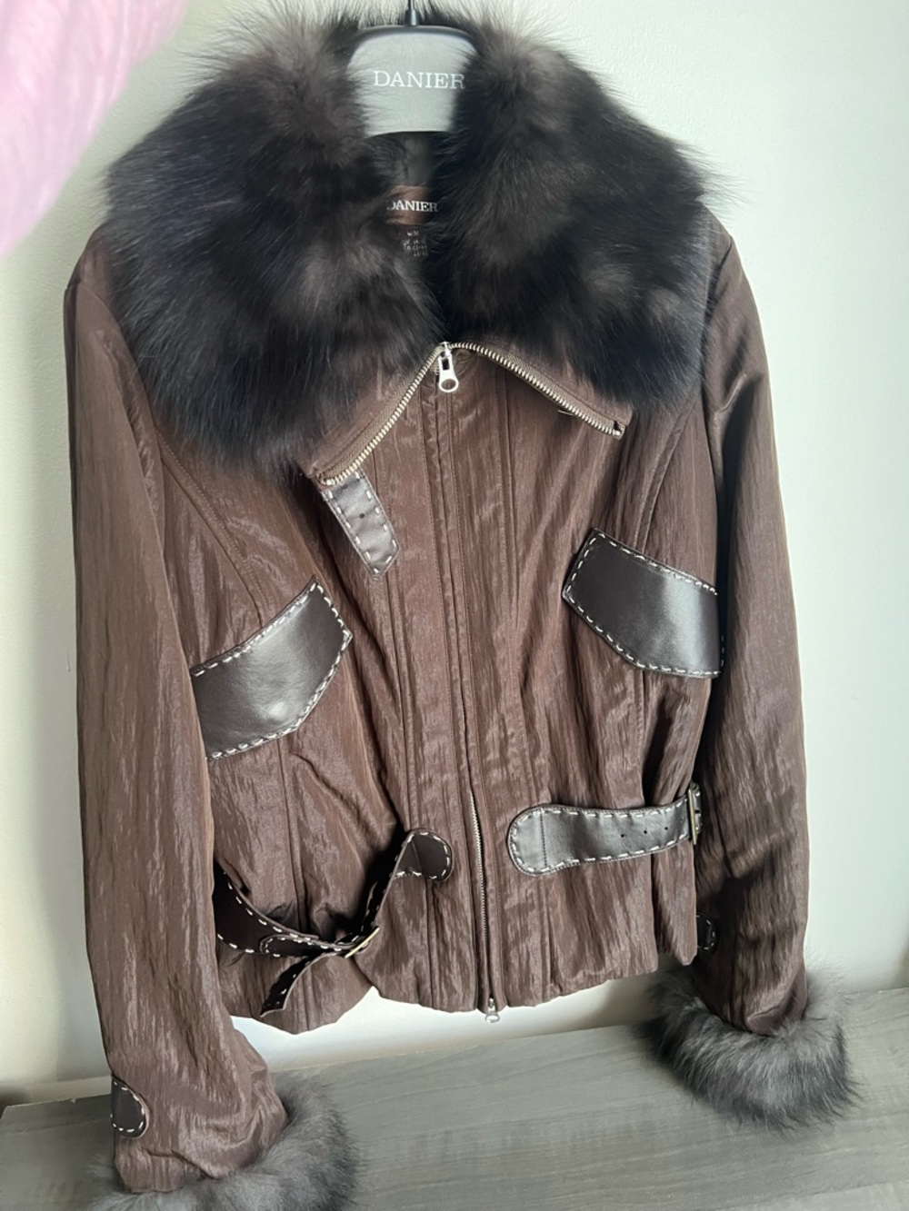Danier Brown Trench Coat with Dark Faux-Fur Trim